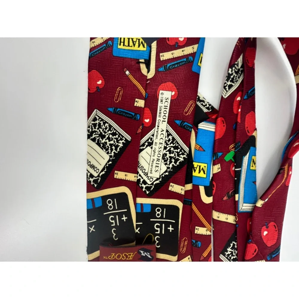 Aesop School Accessories Mens Burgundy Red Teacher Math Novelty Silk Necktie